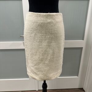 Theory Frieda C Cream Textured Wool Blend Tweed Pencil Skirt Back Slit Size 0